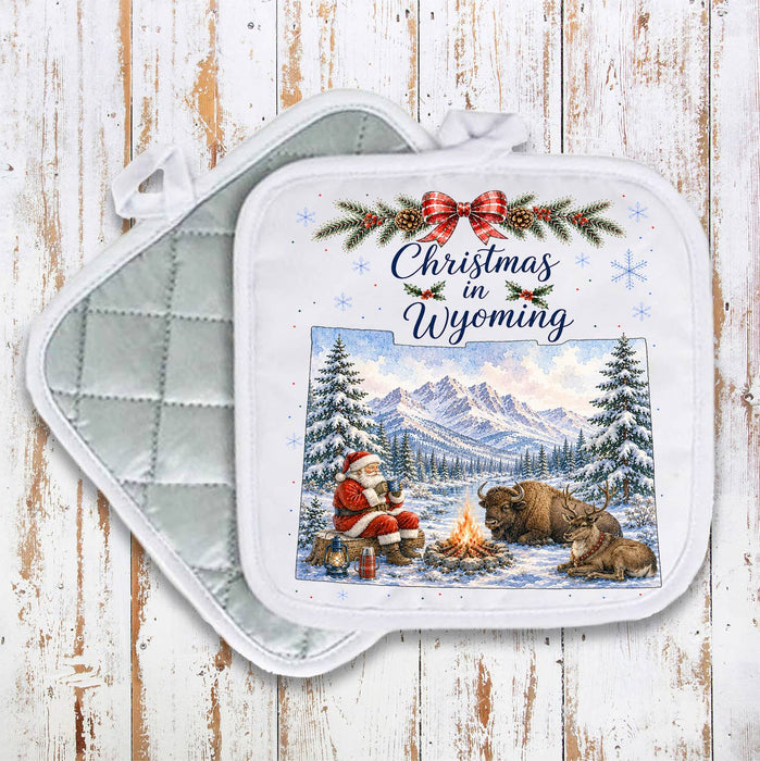 Christmas in Wyoming State Map Pot Holder