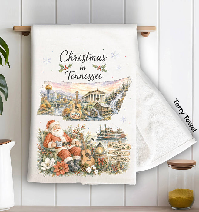 Christmas in Tennessee State Map Kitchen Terry Towel