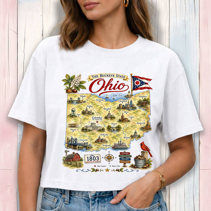 Ohio State Map Landmark Cropped T-Shirt