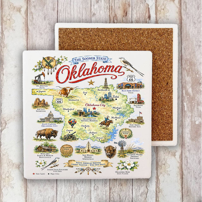 Oklahoma State Map Landmark Stone Coaster