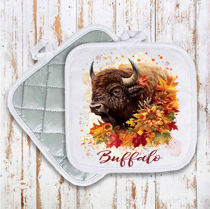 Autumn Fall Flowers Western Buffalo Pot Holder Oven Mitt