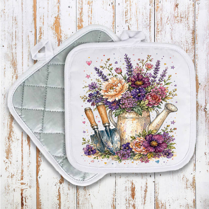 Watercolor Flower Watering Can Garden Pot Holder
