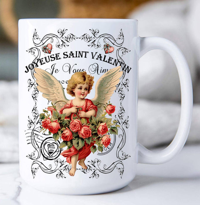 Valentine Cupid Angel Vintage French Coffee Mug