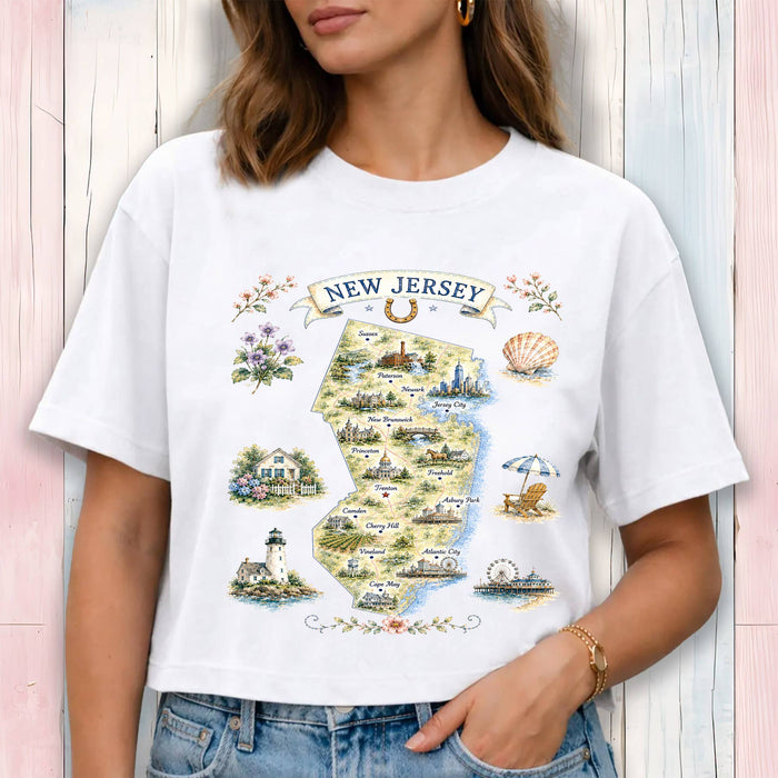 New Jersey State Map Landmark Cropped T-Shirt
