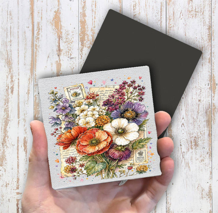 Vintage Watercolor Flowers Magnet Fridge