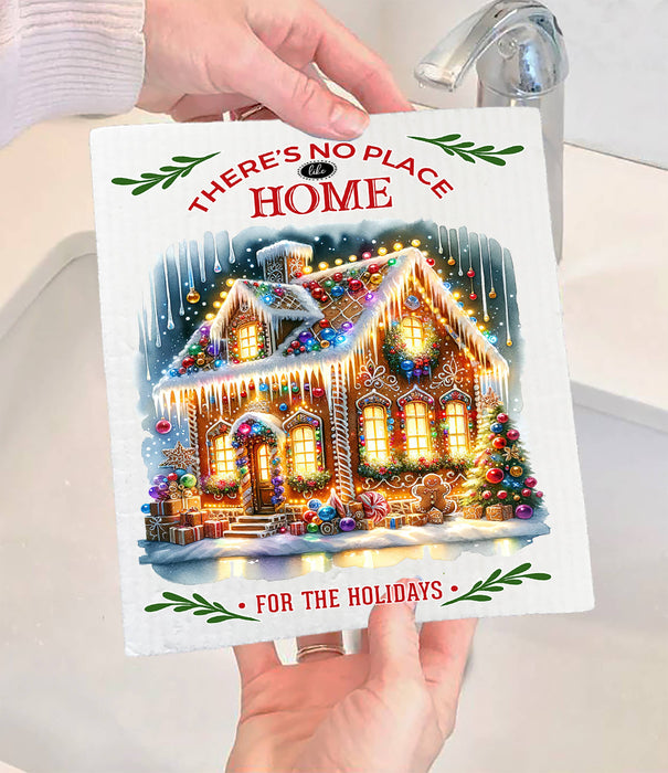 Christmas No Place Like Home Gingerbread Swedish Dishcloth