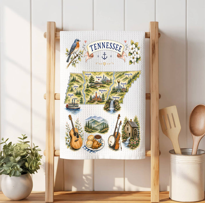 Tennessee State Map Landmark Waffle Weave Towel