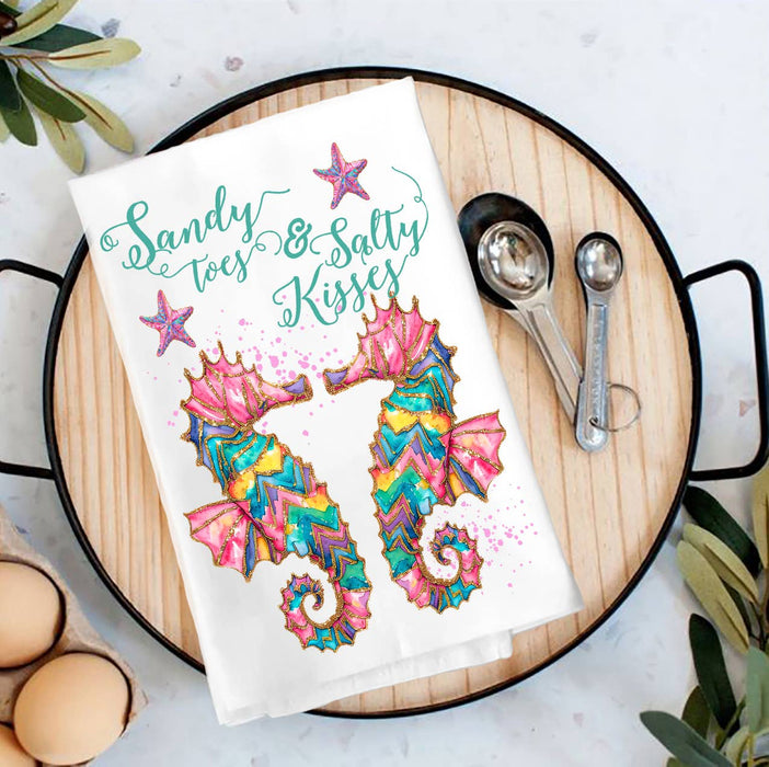Seahorses Sandy Toes Salty Kisses Tea Towel
