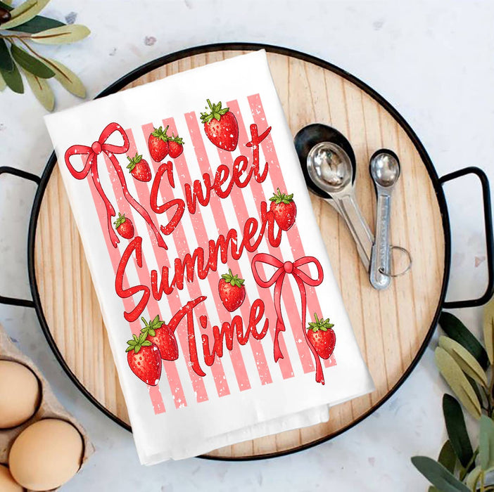 Sweet Summer Time Strawberries Tea Towel