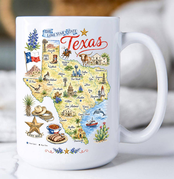 Texas State Map Landmark Coffee Mug