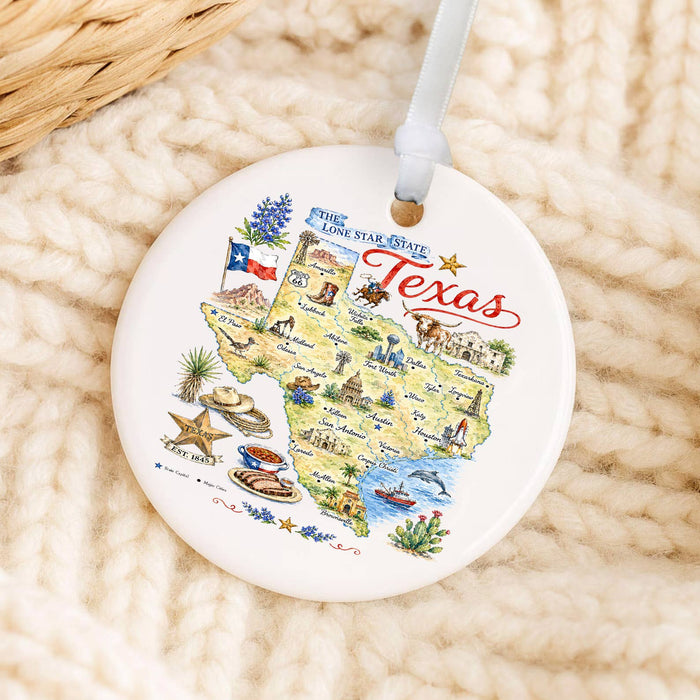 Texas State Map Landmark Ornament
