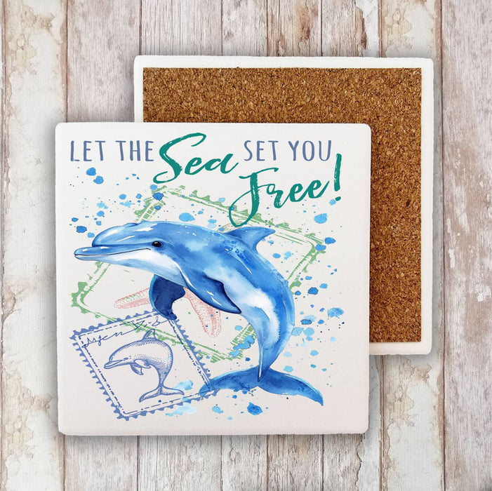 Sea Set you Free Doplphin Ocean Stone Coaster