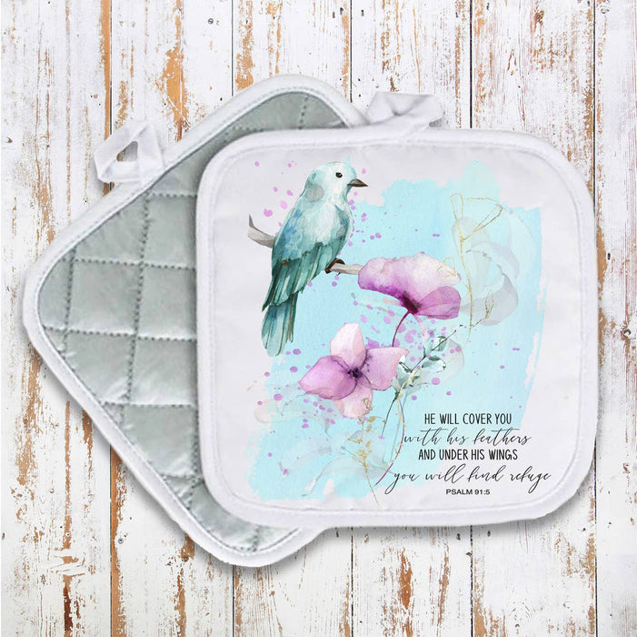Spiritual He will Cover You God Pot Holder Oven Mitt