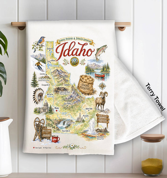 Idaho State Map Landmark Kitchen Terry Towel