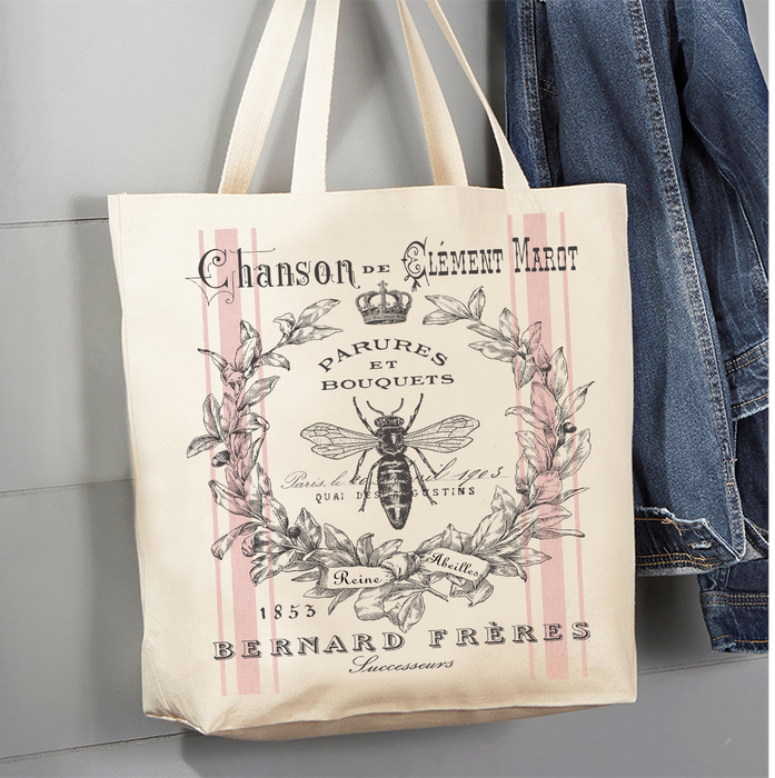 Vintage Shabby Chic French Bee Canvas Tote Bag
