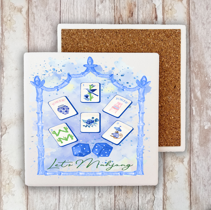 Let's Mahjong Blue Stone Coaster