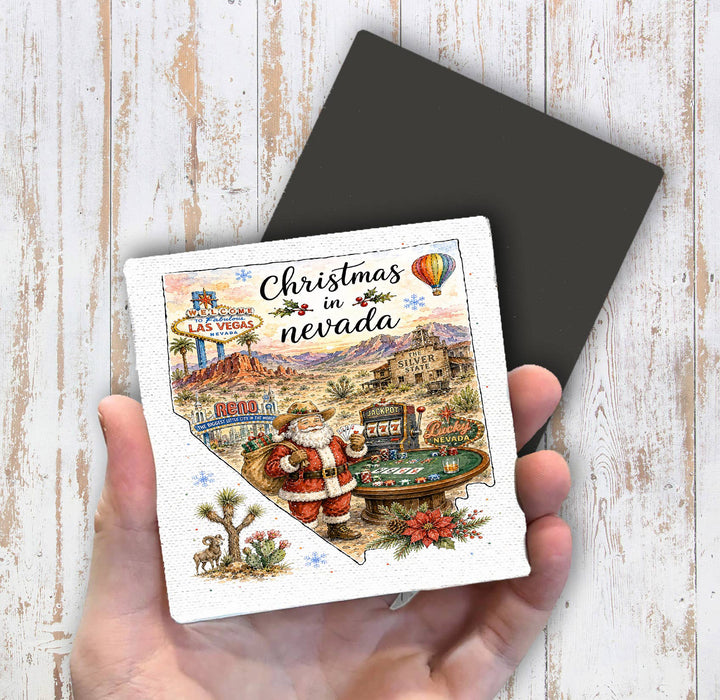 Christmas in Nevada State Map Magnet Fridge