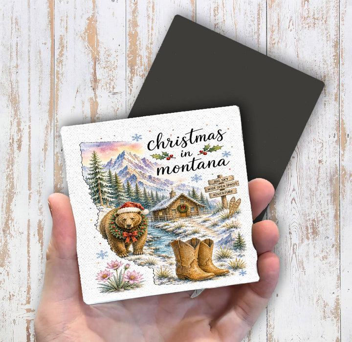 Christmas in Montana State Map Magnet Fridge