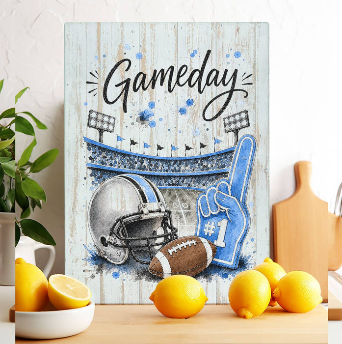 Gameday Football Silver & Light Blue Glass Cutting Board