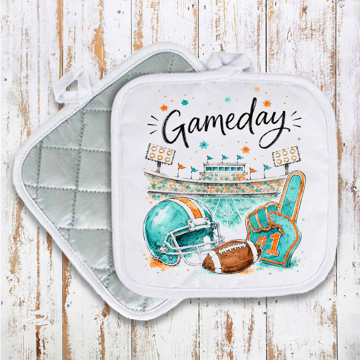 Gameday Football Aqua & Orange Pot Holder