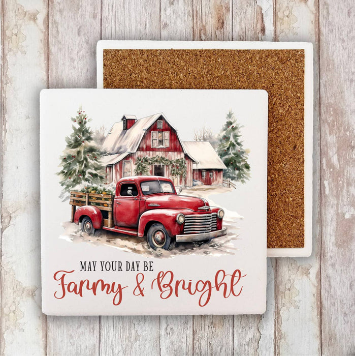 Farmy & Bright Christmas Country Stone Coaster