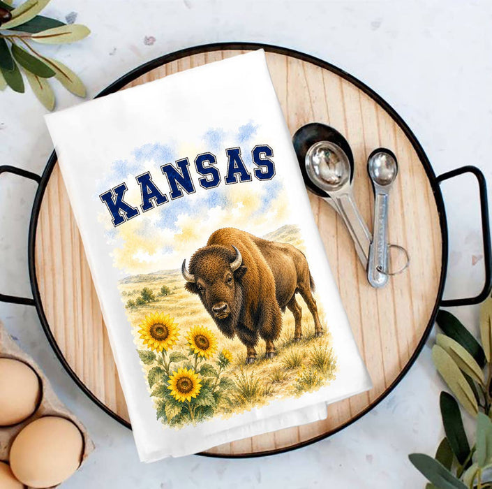 Kansas State Bird and Animal Tea Towel