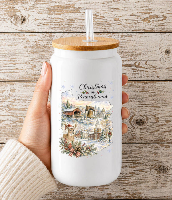 Christmas in Pennsylvania State Map Glass Cup