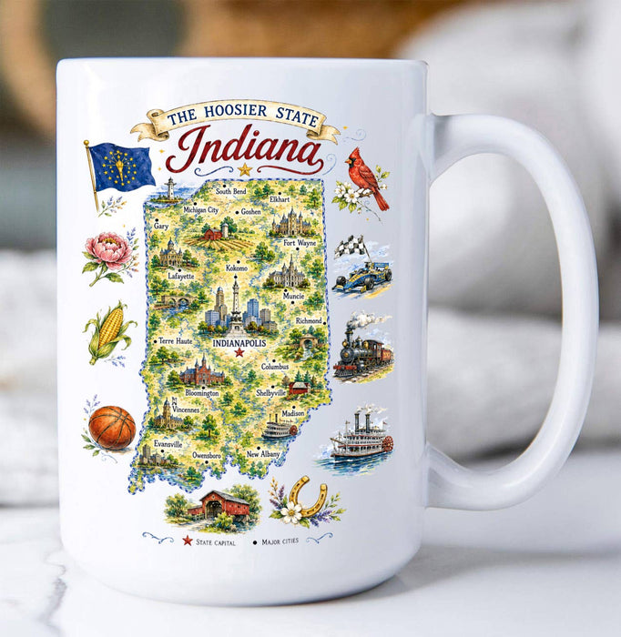 Indiana State Map Landmark Coffee Mug