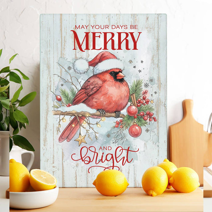Christmas Days be Merry Red Cardinal Glass Cutting Board