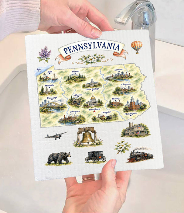 Pennsylvania State Map Landmark Swedish Dishcloth