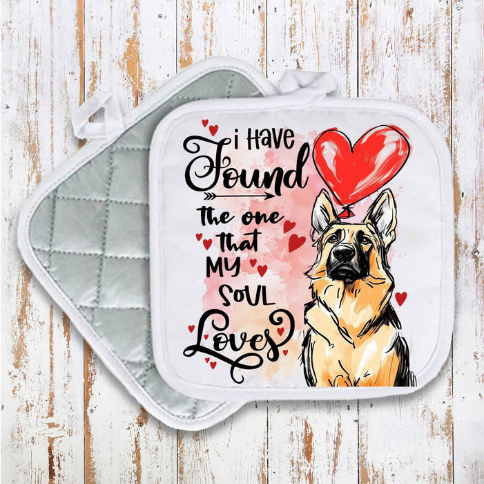 Dog Shepherd Found My Love Valentine Pot Holder Oven Mitt