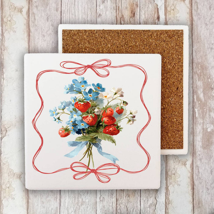 Vintage Strawberries Stone Coaster