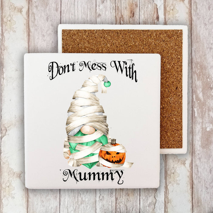 Gnome Don't Mess Mummy Halloween Stone Coaster