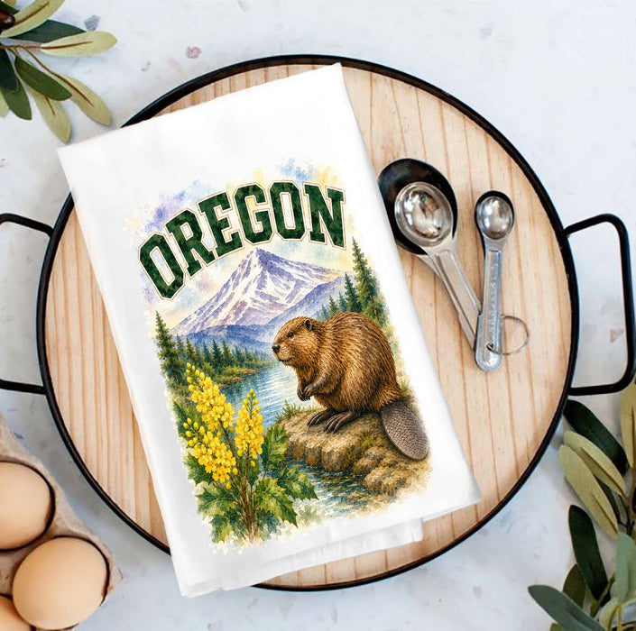 Oregon State Bird and Animal Tea Towel