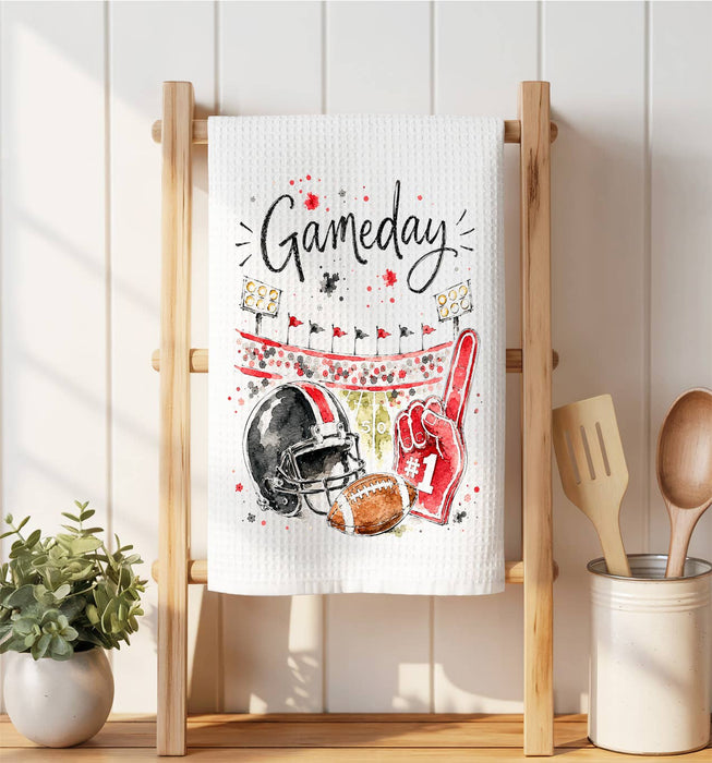 Gameday Football Black & Red Waffle Weave Towel