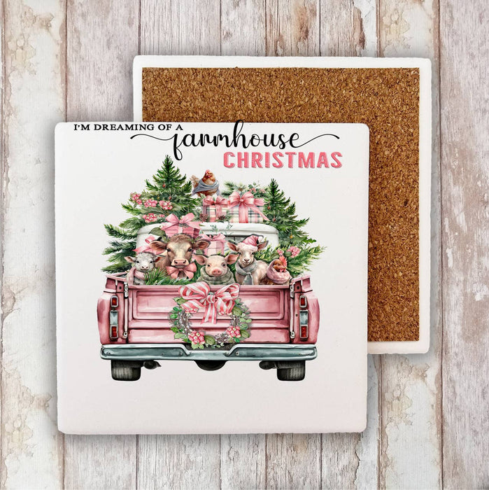 Dreaming of a Farmhouse Christmas  Stone Coaster