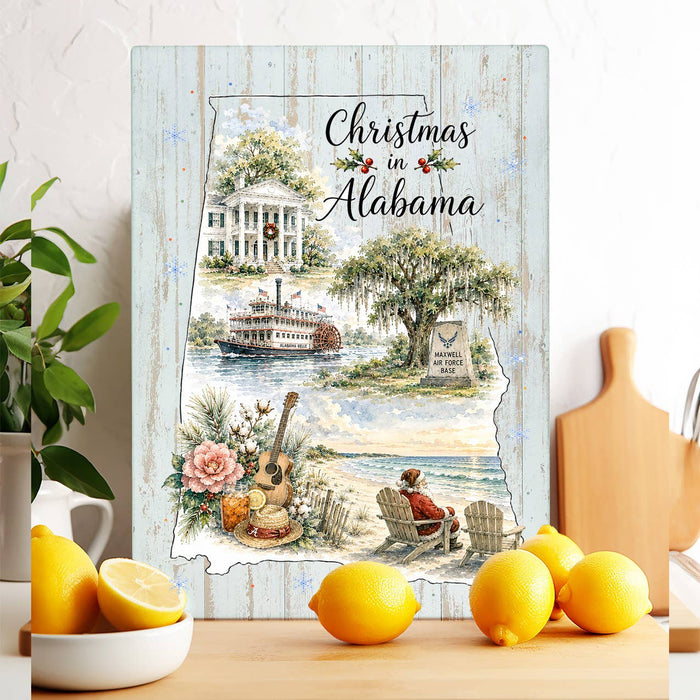 Christmas in Alabama State Map Glass Cutting Board