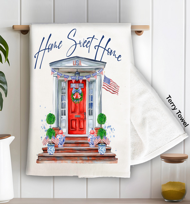 Patriotic Red Door Home Sweet Home  Kitchen Terry Towel