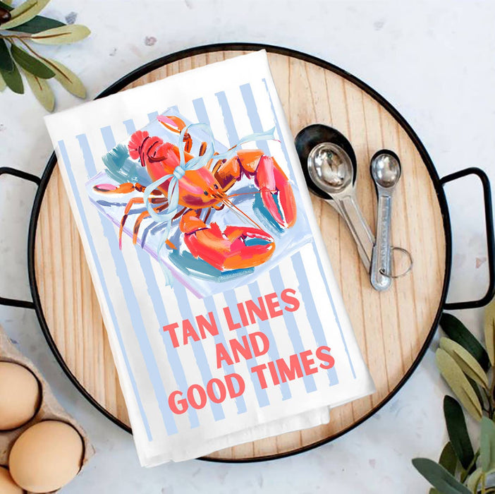 Lobster Tan Lines and Good Times Tea Towel