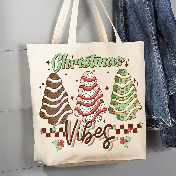 Christmas Vibes Tree Cakes Canvas Tote Bag