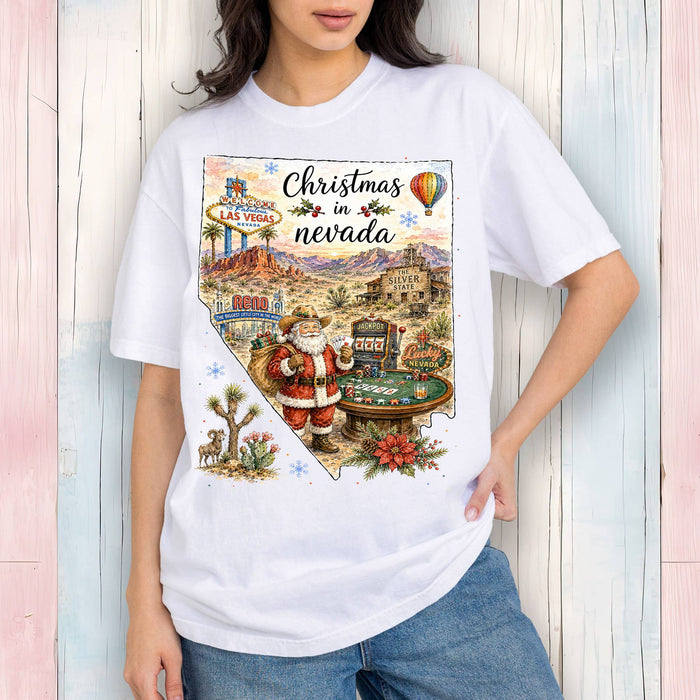 Christmas in Nevada State Map T-Shirt