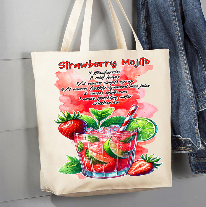 Summer Cocktail Strawberry Mojito Canvas Tote Bag