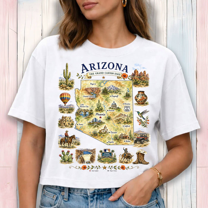 Arizona State Map Landmark Cropped T-Shirt