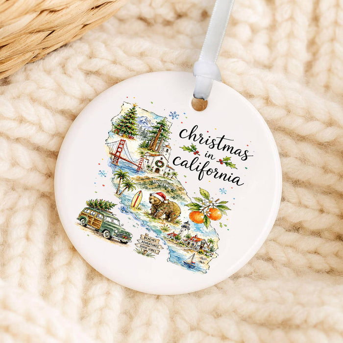 Christmas in California State Map Ornament