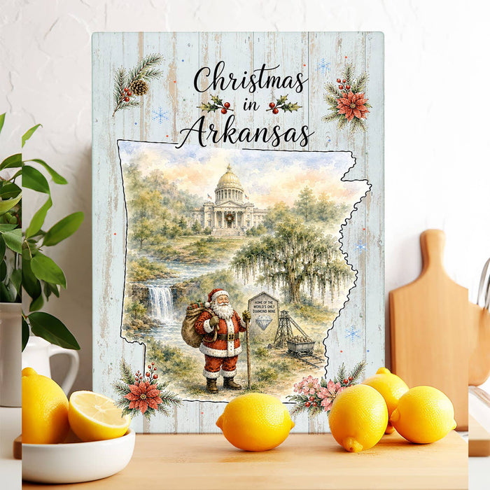 Christmas in Arkansas State Map Glass Cutting Board