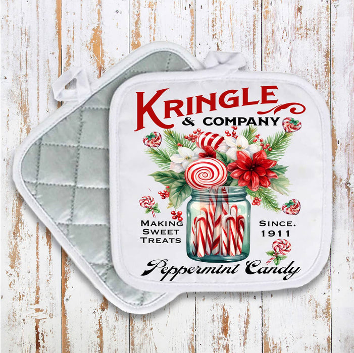 Christmas Kringle Peppermint Candy Pot Holder Oven Mitt