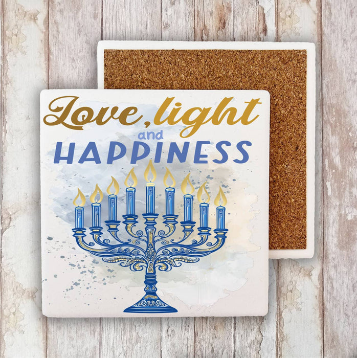 Hanukkah Menorah Love Light Stone Coaster