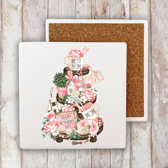 Mothers Day Best Mom 3 Tier Tray Cotton Stone Coaster