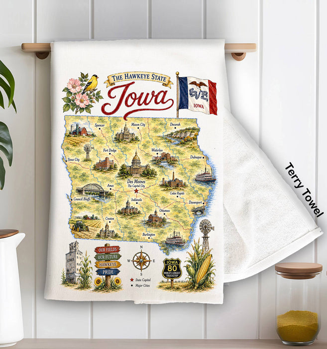 Iowa State Map Landmark Kitchen Terry Towel