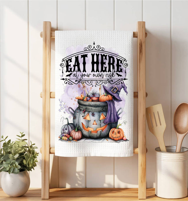 Halloween Eat at your Own RiskWaffle Weave Towel